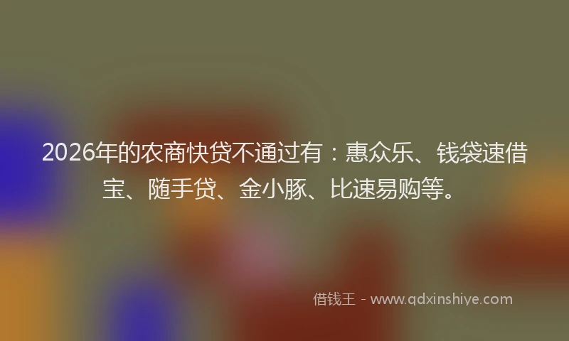 2026年的农商快贷不通过有：惠众乐、钱袋速借宝、随手贷、金小豚、比速易购等。