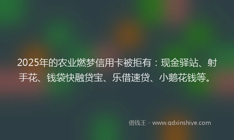 2025年的农业燃梦信用卡被拒有:现金驿站、射手花、钱袋快融贷宝、乐借速贷、小鹅花钱等。