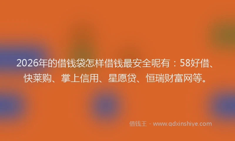 2026年的借钱袋怎样借钱最安全呢有：58好借、快莱购、掌上信用、星愿贷、恒瑞财富网等。