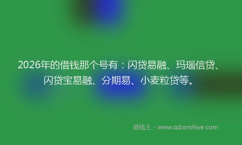 2026年的借钱那个号有:闪贷易融、玛瑙信贷、闪贷宝易融、分期易、小麦粒贷等。