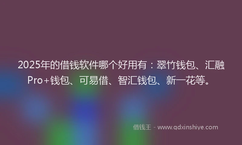 2025年的借钱软件哪个好用有:翠竹钱包、汇融Pro+钱包、可易借、智汇钱包、新一花等。