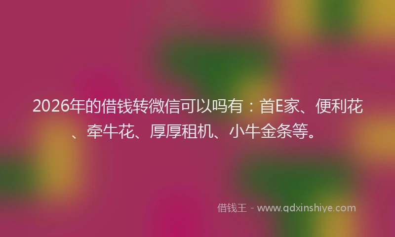 2026年的借钱转微信可以吗有：首E家、便利花、牵牛花、厚厚租机、小牛金条等。