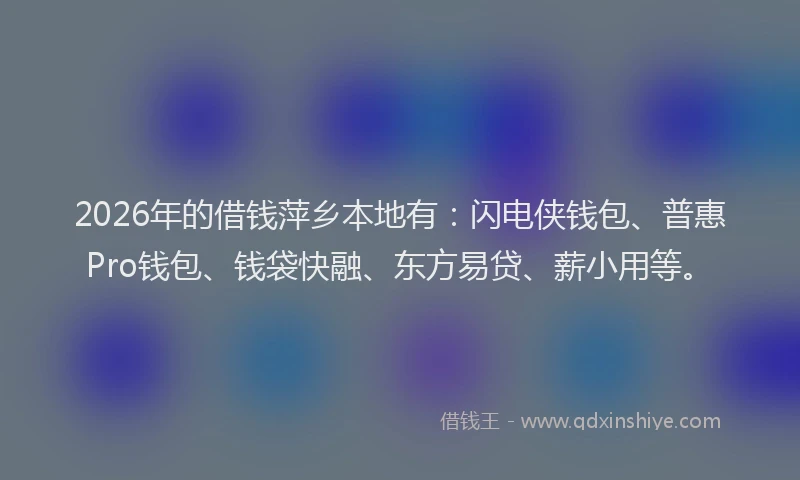2026年的借钱萍乡本地有:闪电侠钱包、普惠Pro钱包、钱袋快融、东方易贷、薪小用等。