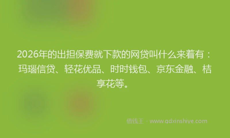 2026年的出担保费就下款的网贷叫什么来着有：玛瑙信贷、轻花优品、时时钱包、京东金融、桔享花等。