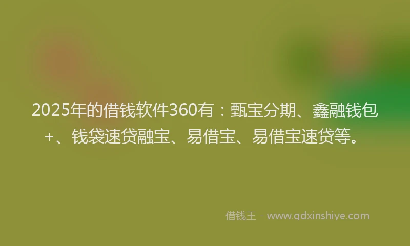 2025年的借钱软件360有:甄宝分期、鑫融钱包+、钱袋速贷融宝、易借宝、易借宝速贷等。