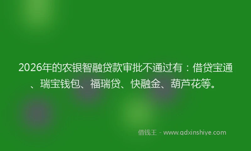 2026年的农银智融贷款审批不通过有：借贷宝通、瑞宝钱包、福瑞贷、快融金、葫芦花等。