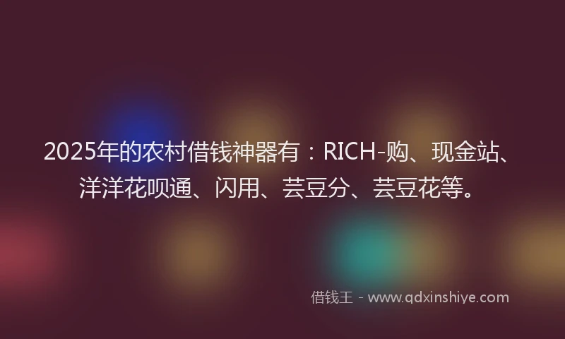 2025年的农村借钱神器有：RICH-购、现金站、洋洋花呗通、闪用、芸豆分、芸豆花等。