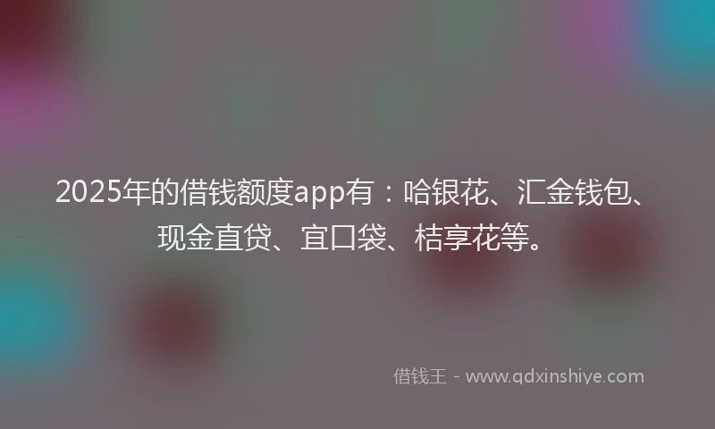 2025年的借钱额度app有：哈银花、汇金钱包、现金直贷、宜口袋、桔享花等。
