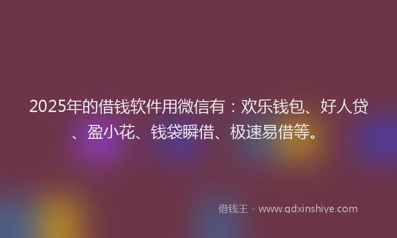 2025年的借钱软件用微信有:欢乐钱包、好人贷、盈小花、钱袋瞬借、极速易借等。