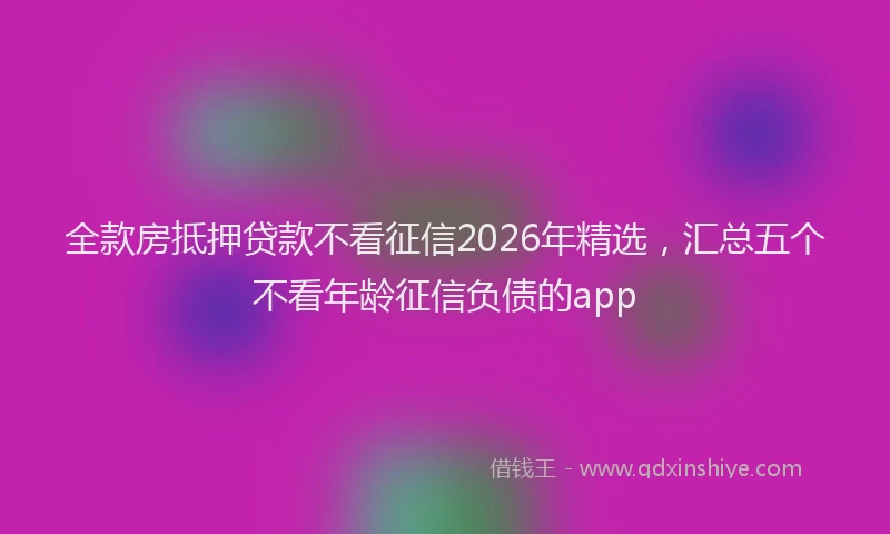 全款房抵押贷款不看征信2026年精选，汇总五个不看年龄征信负债的app