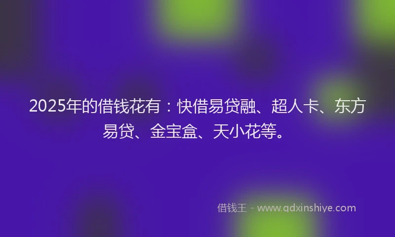 2025年的借钱花有：快借易贷融、超人卡、东方易贷、金宝盒、天小花等。
