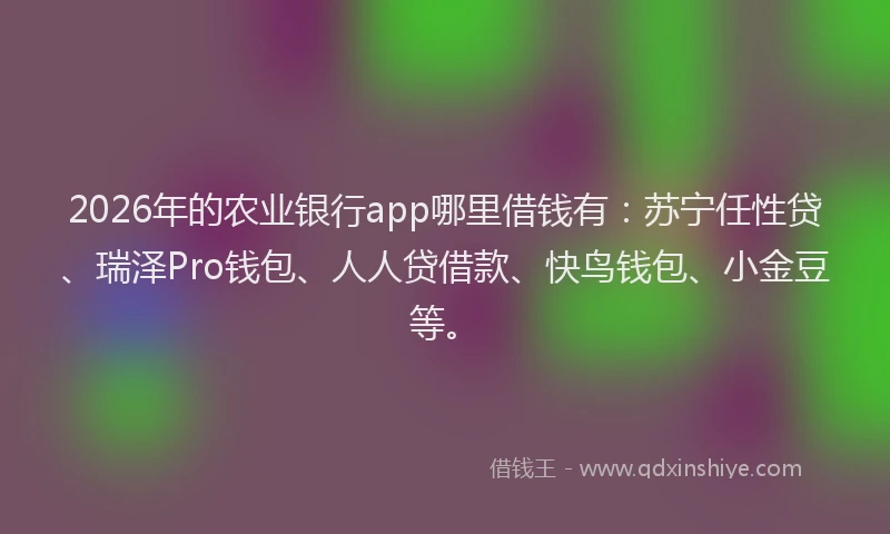 2026年的农业银行app哪里借钱有:苏宁任性贷、瑞泽Pro钱包、人人贷借款、快鸟钱包、小金豆等。