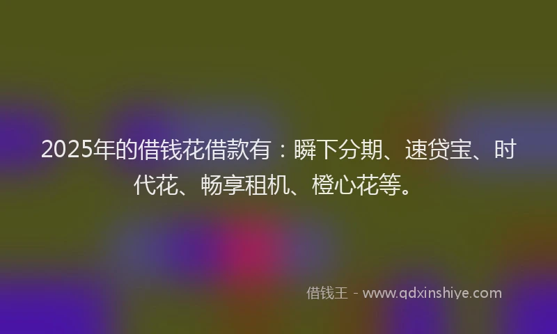 2025年的借钱花借款有：瞬下分期、速贷宝、时代花、畅享租机、橙心花等。