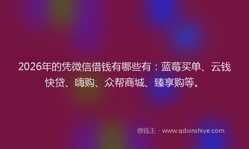 2026年的凭微信借钱有哪些有：蓝莓买单、云钱快贷、嗨购、众帮商城、臻享购等。