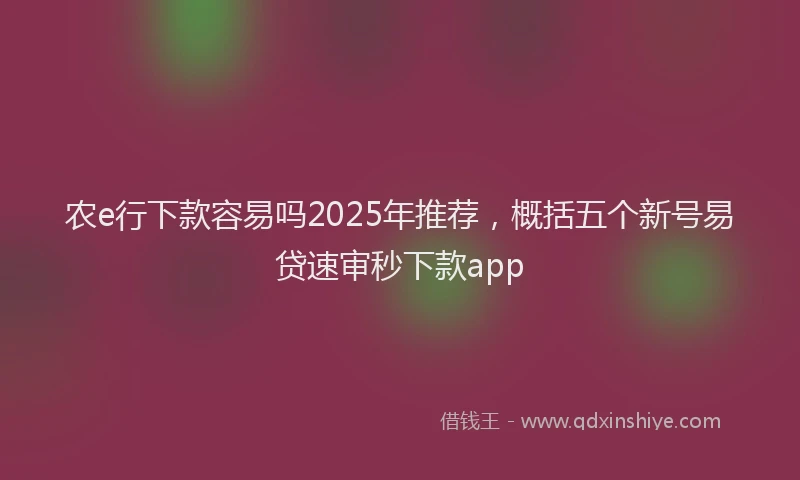 农e行下款容易吗2025年推荐，概括五个新号易贷速审秒下款app