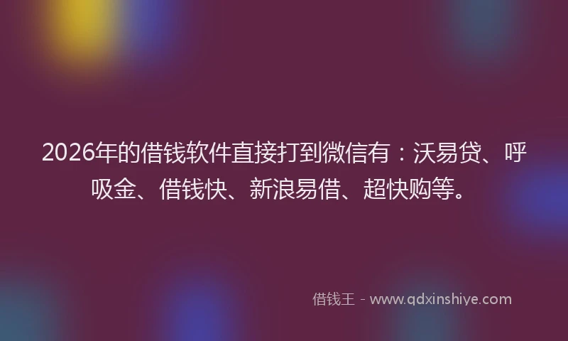 2026年的借钱软件直接打到微信有:沃易贷、呼吸金、借钱快、新浪易借、超快购等。