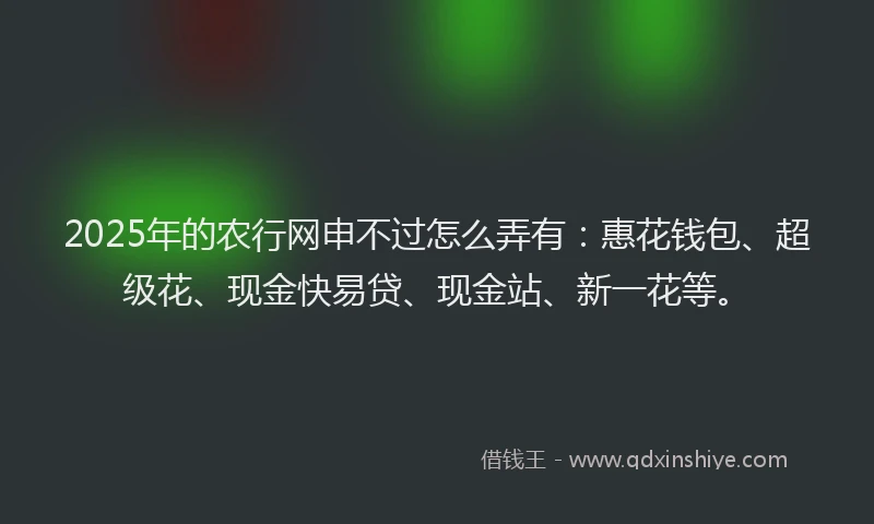 2025年的农行网申不过怎么弄有：惠花钱包、超级花、现金快易贷、现金站、新一花等。
