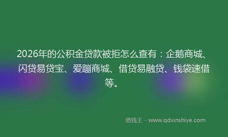 2026年的公积金贷款被拒怎么查有:企鹅商城、闪贷易贷宝、爱蹦商城、借贷易融贷、钱袋速借等。