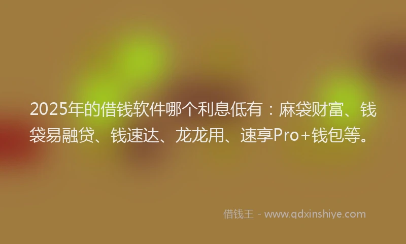 2025年的借钱软件哪个利息低有：麻袋财富、钱袋易融贷、钱速达、龙龙用、速享Pro+钱包等。