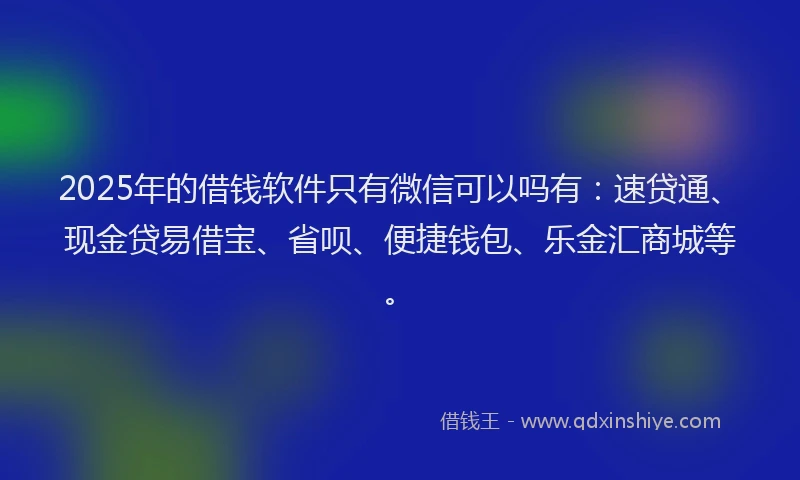 2025年的借钱软件只有微信可以吗有：速贷通、现金贷易借宝、省呗、便捷钱包、乐金汇商城等。