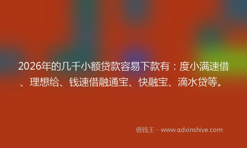 2026年的几千小额贷款容易下款有:度小满速借、理想给、钱速借融通宝、快融宝、滴水贷等。