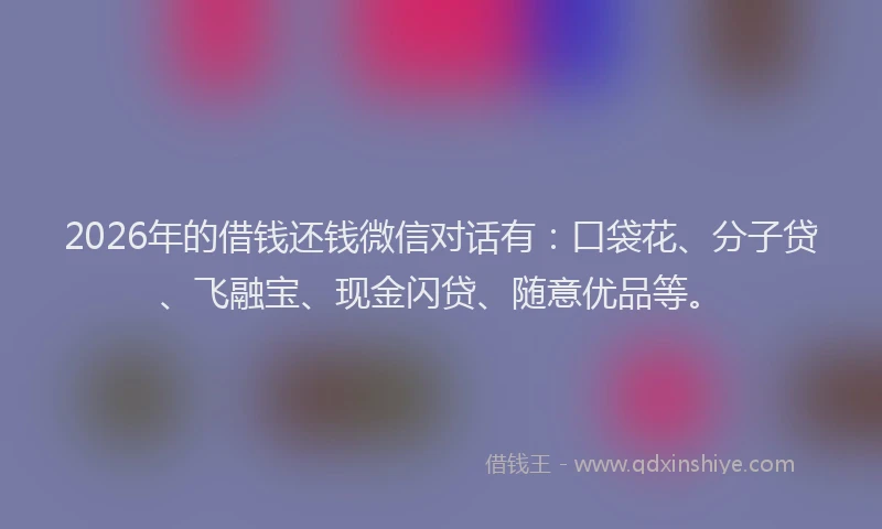 2026年的借钱还钱微信对话有：口袋花、分子贷、飞融宝、现金闪贷、随意优品等。