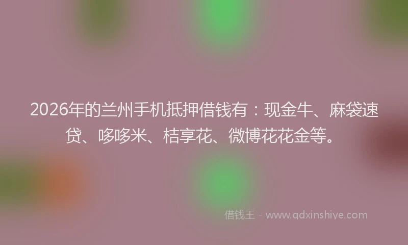 2026年的兰州手机抵押借钱有:现金牛、麻袋速贷、哆哆米、桔享花、微博花花金等。