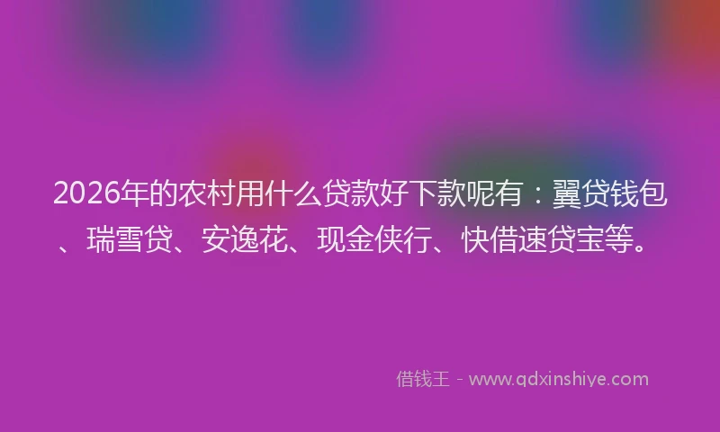 2026年的农村用什么贷款好下款呢有:翼贷钱包、瑞雪贷、安逸花、现金侠行、快借速贷宝等。