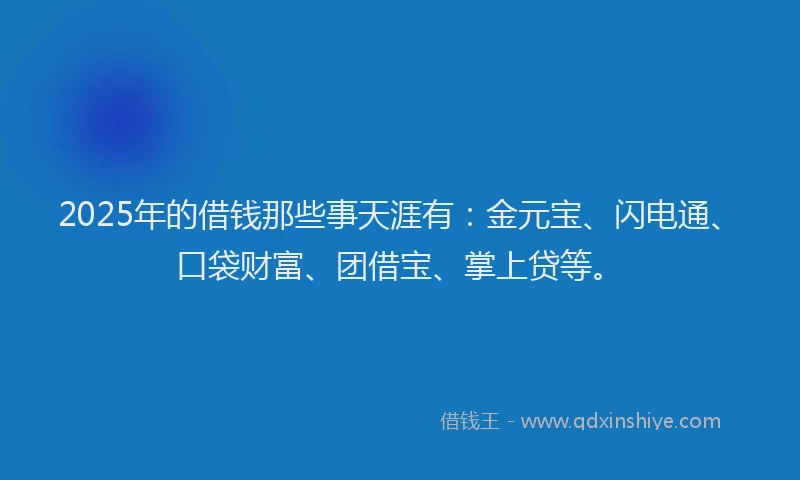 2025年的借钱那些事天涯有：金元宝、闪电通、口袋财富、团借宝、掌上贷等。