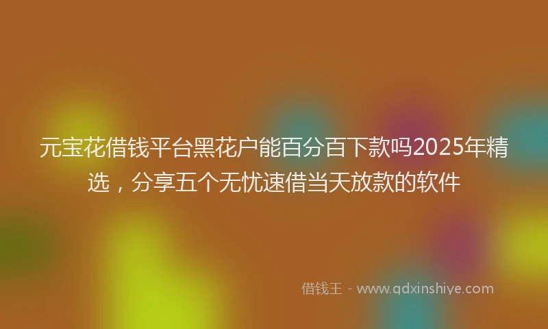 元宝花借钱平台黑花户能百分百下款吗2025年精选，分享五个无忧速借当天放款的软件