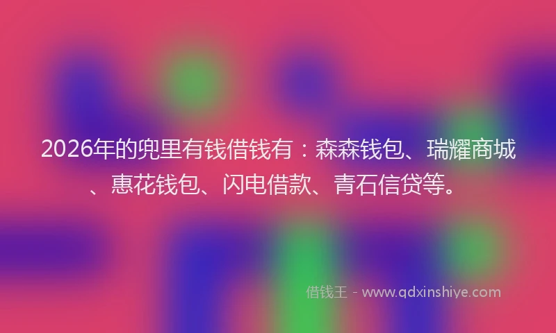 2026年的兜里有钱借钱有:森森钱包、瑞耀商城、惠花钱包、闪电借款、青石信贷等。