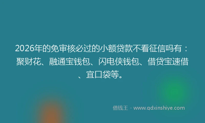 2026年的免审核必过的小额贷款不看征信吗有：聚财花、融通宝钱包、闪电侠钱包、借贷宝速借、宜口袋等。