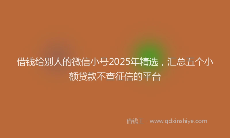 借钱给别人的微信小号2025年精选,汇总五个小额贷款不查征信的平台