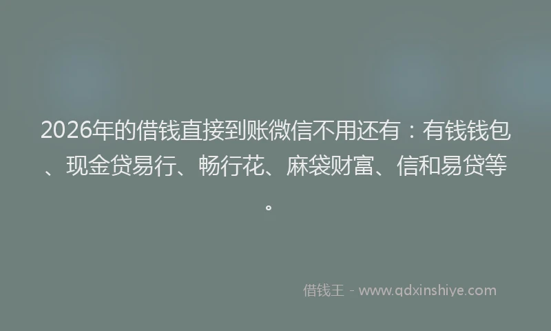 2026年的借钱直接到账微信不用还有：有钱钱包、现金贷易行、畅行花、麻袋财富、信和易贷等。