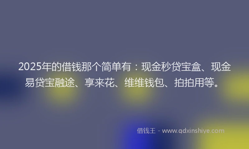 2025年的借钱那个简单有：现金秒贷宝盒、现金易贷宝融途、享来花、维维钱包、拍拍用等。