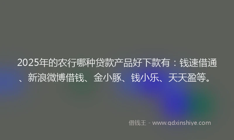 2025年的农行哪种贷款产品好下款有:钱速借通、新浪微博借钱、金小豚、钱小乐、天天盈等。