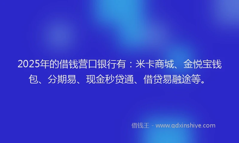 2025年的借钱营口银行有：米卡商城、金悦宝钱包、分期易、现金秒贷通、借贷易融途等。