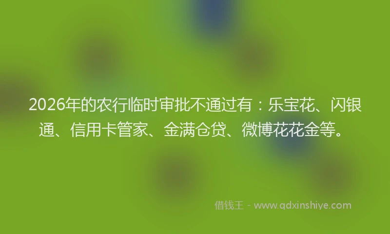 2026年的农行临时审批不通过有：乐宝花、闪银通、信用卡管家、金满仓贷、微博花花金等。