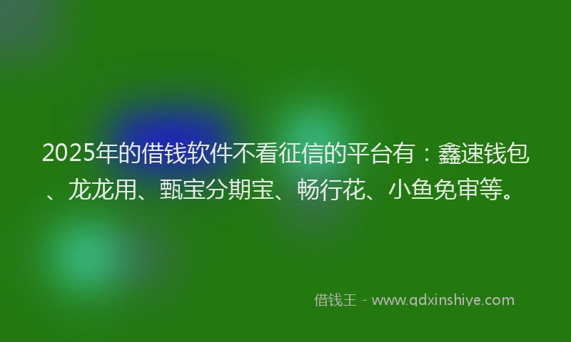 2025年的借钱软件不看征信的平台有：鑫速钱包、龙龙用、甄宝分期宝、畅行花、小鱼免审等。