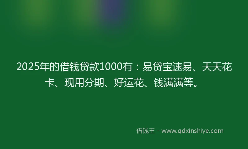 2025年的借钱贷款1000有:易贷宝速易、天天花卡、现用分期、好运花、钱满满等。