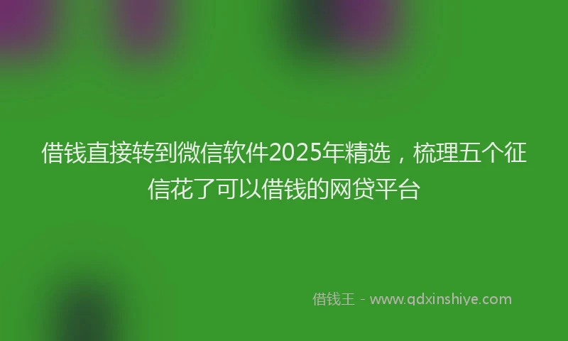 借钱直接转到微信软件2025年精选，梳理五个征信花了可以借钱的网贷平台