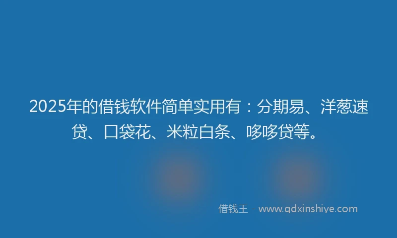 2025年的借钱软件简单实用有:分期易、洋葱速贷、口袋花、米粒白条、哆哆贷等。