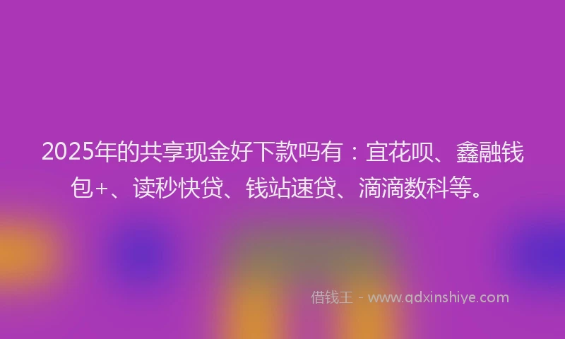 2025年的共享现金好下款吗有：宜花呗、鑫融钱包+、读秒快贷、钱站速贷、滴滴数科等。