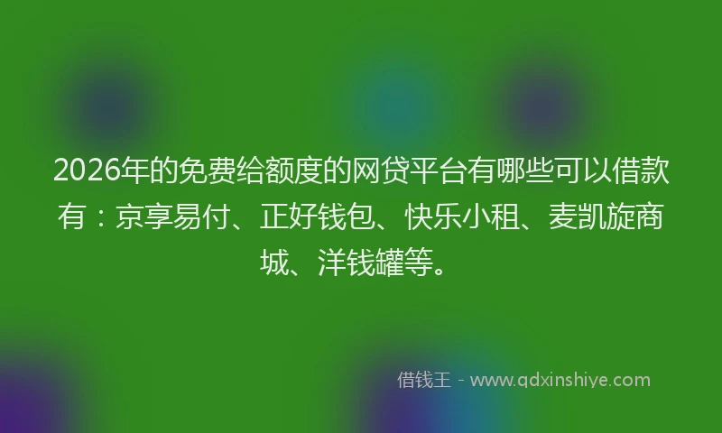 2026年的免费给额度的网贷平台有哪些可以借款有：京享易付、正好钱包、快乐小租、麦凯旋商城、洋钱罐等。