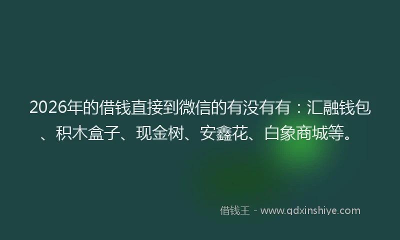 2026年的借钱直接到微信的有没有有：汇融钱包、积木盒子、现金树、安鑫花、白象商城等。