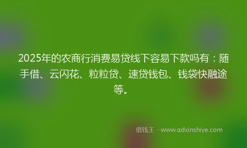 2025年的农商行消费易贷线下容易下款吗有：随手借、云闪花、粒粒贷、速贷钱包、钱袋快融途等。