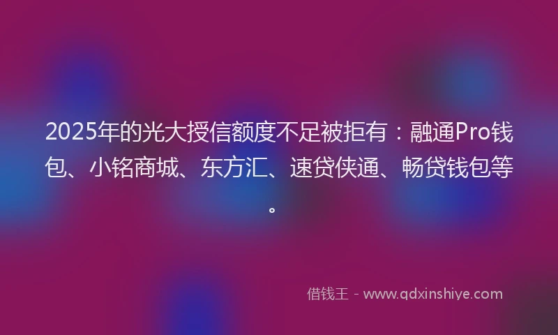 2025年的光大授信额度不足被拒有：融通Pro钱包、小铭商城、东方汇、速贷侠通、畅贷钱包等。