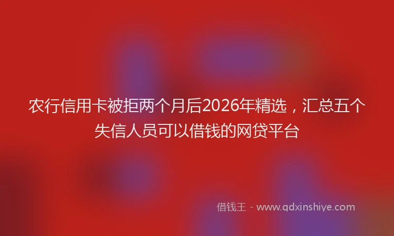 农行信用卡被拒两个月后2026年精选，汇总五个失信人员可以借钱的网贷平台
