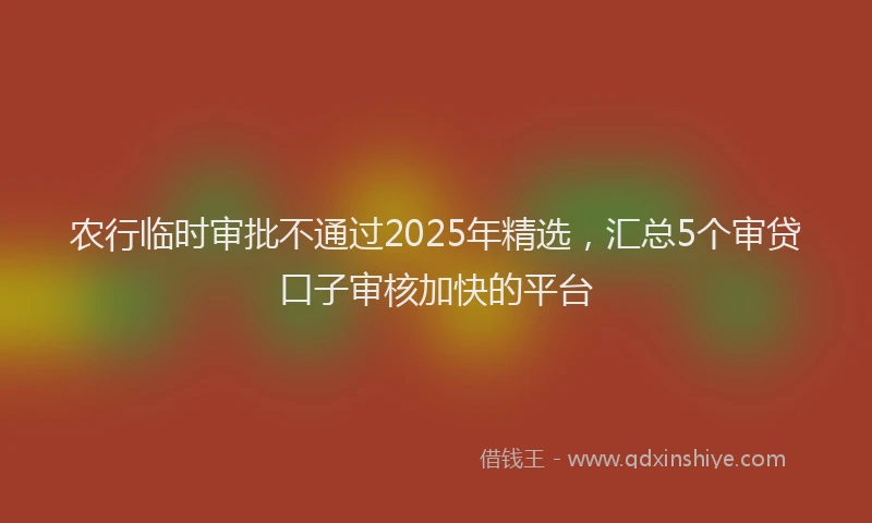 农行临时审批不通过2025年精选，汇总5个审贷口子审核加快的平台