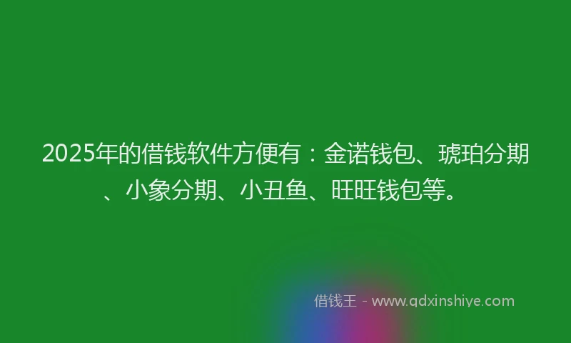 2025年的借钱软件方便有:金诺钱包、琥珀分期、小象分期、小丑鱼、旺旺钱包等。